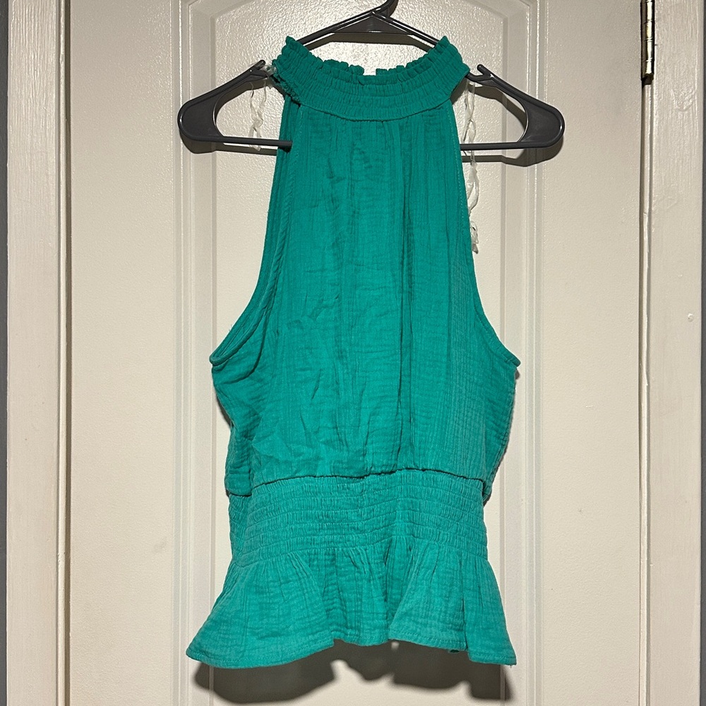 Kaktus Turquoise Ruffle Neck Tank Top